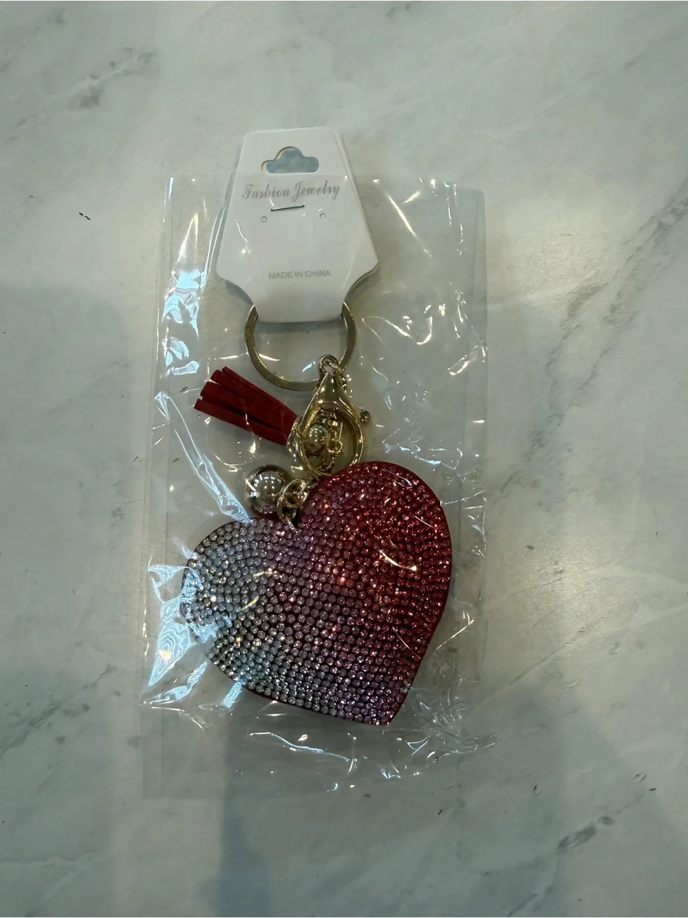 💖 NWT Bling Ombre Rhinestone Puffy Heart Keychain / Purse Bag Charm 💖